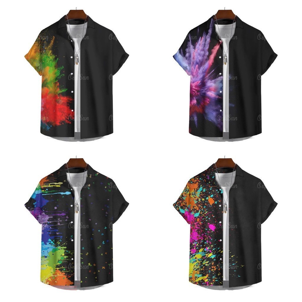เสื้อสงกรานต์2567 Songkran Tie-Dye Printed Shirt ผู้ชายชายหาดฮาวาย Shirt เสื้อผ้ายูนิเซ็กซ์ที่ระบายอากาศได้แห้งเร็ว
