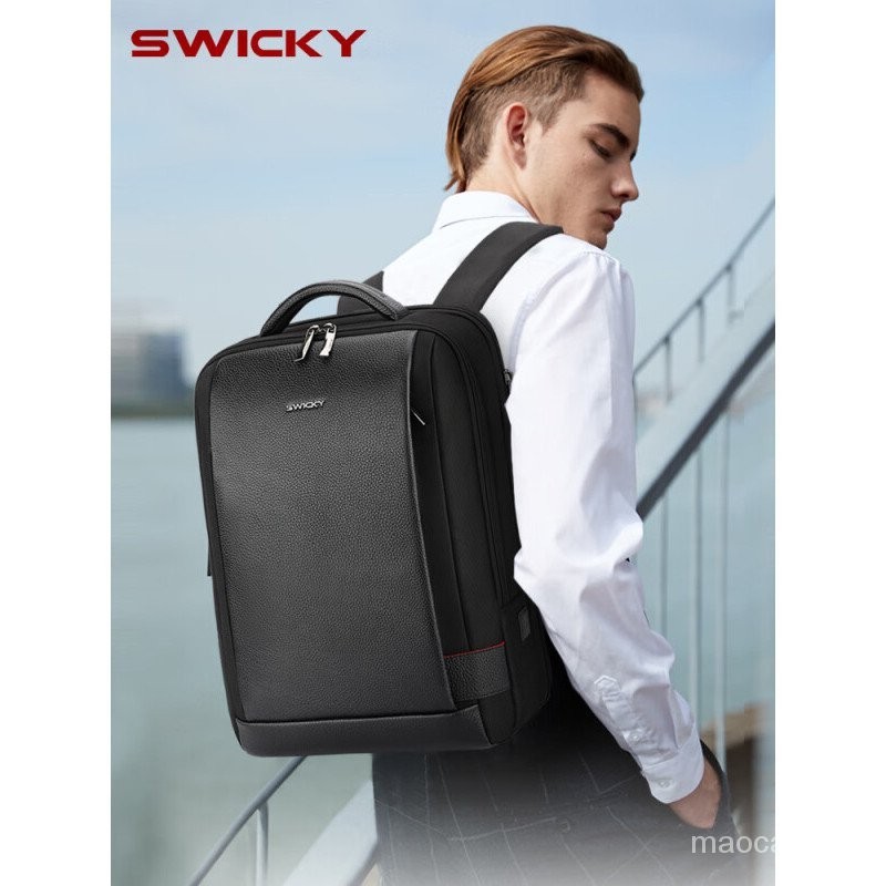 SWICKYBackpack Men's Business Travel High-End Backpack15.6Inch Laptop Bag Large Capacity [Antibacterial Version Water Repellent]Black Gift Box