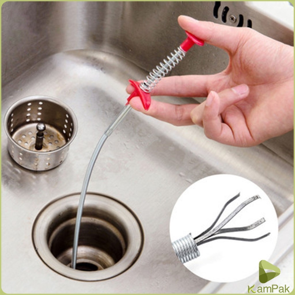 KamPak งูเหล็กทะลวงท่อตัน  แก้ท่อตัน สปริงทะลวงท่อตัน งูเหล็ก (ยาว60 เซน 60cm) Drain Pipe Jam Cleaner