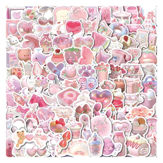 สีชมพู 3D สติกเกอร์ 100PCS น่ารักที่มีสีสันไวนิล Decals สติกเกอร์กันน้ําสําหรับเคสโทรศัพท์แล็ปท็อปกระเป๋าเดินทางเด็กของขวัญ