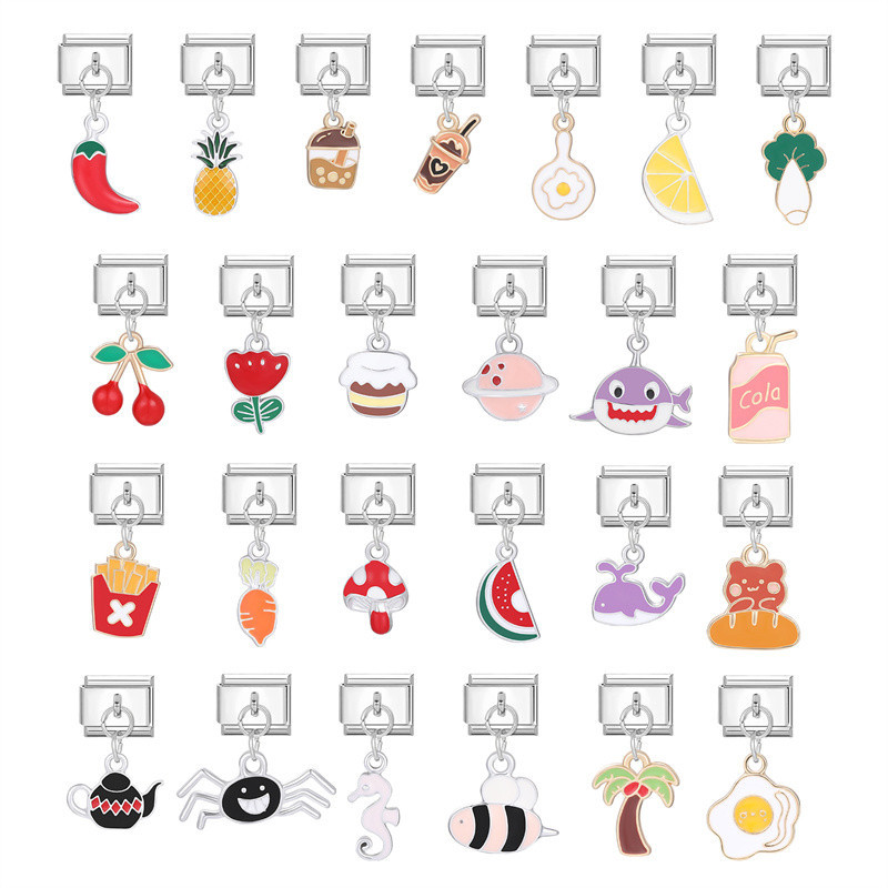 เครื่องประดับ สร้อยข้อมือ สเตนเลส จี้รูปผลไม้ 9 มม. สไตล์อิตาลีเรโทร Diy