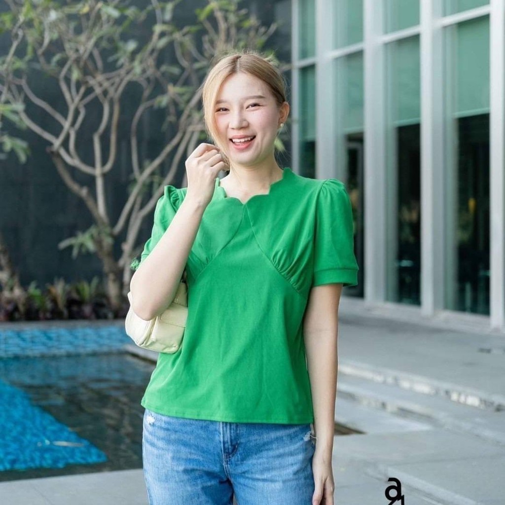 เสื้อยืด คอหยัก แขนตุ๊กตา อกใหญ่ ผ้ายูนิ เกรด A เนื้อผ้านุ่ม น่ารักมากๆ A21 Chom KOB FTP84