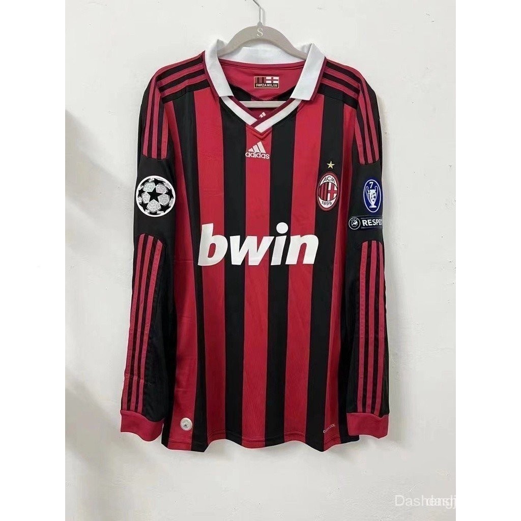 เสื้อเชิ้ตฟุตบอล แขนยาว ลายทีมชาติอิตาลี Ac Milan JOM0 2009-10 สไตล์เรโทร คลาสสิก