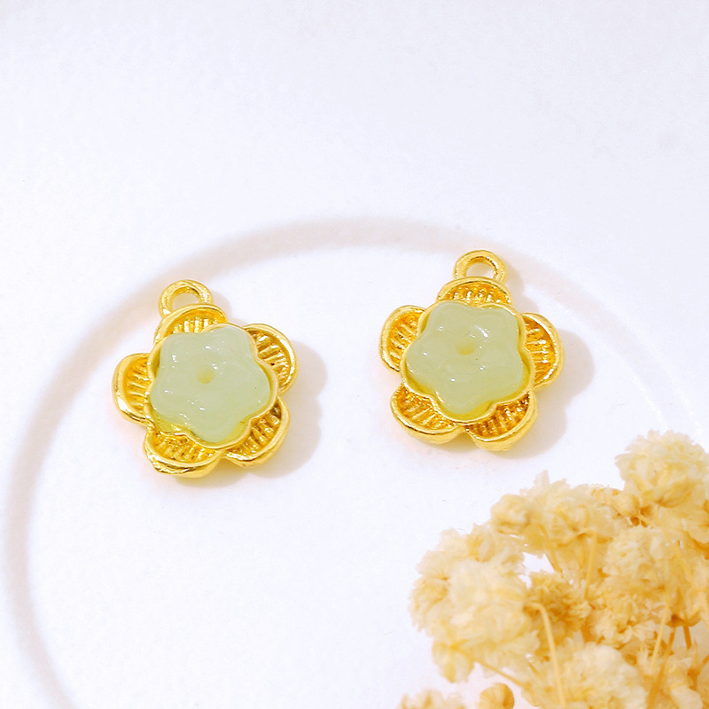 สร้อยคอ สร้อยข้อมือ ชุบทอง 18K จี้หยกห้าแฉก ลายดอกไม้ diy