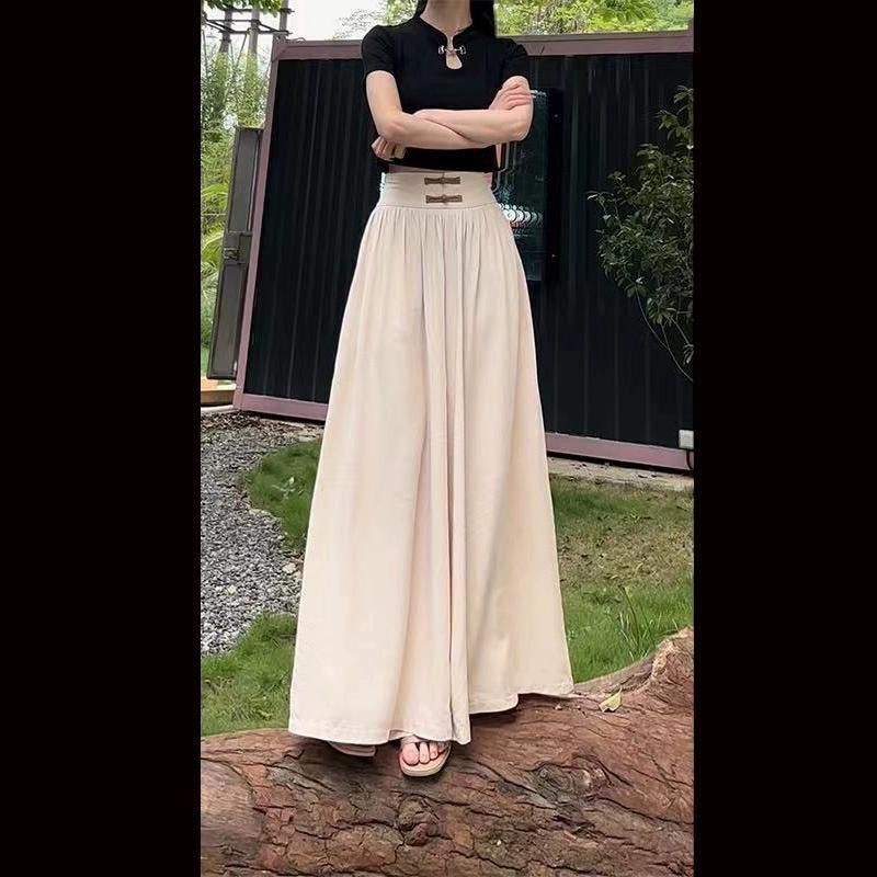 กางเกงขากว้างลําลอง ทรงหลวม แบบบาง แต่งหัวเข็มขัด สไตล์จีน แฟชั่นฤดูร้อน - รูปที่ 3