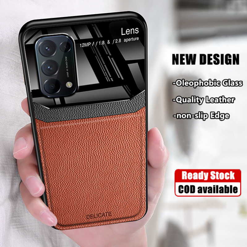 สําหรับ OPPO Find X3 Lite CPH2145 บาง มินิมอล โอเลโอโฟบิก กระจก หนัง เคส พร้อมซิลิโคน กันลื่น กรอบยาง ฝาหลัง