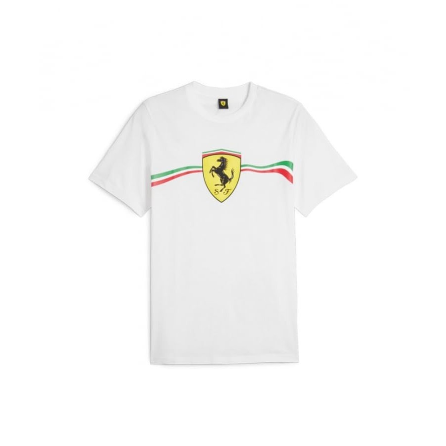 เสื้อยืดผ้าฝ้าย พิมพ์ลาย PUMA Ferrari Race Heritage Shield สีขาว สําหรับผู้ชาย ไซซ์ 4XL 5XL 6XL