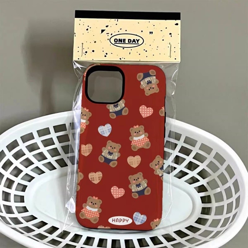 เคสโทรศัพท์มือถือ สองชั้น กันกระแทก ลายการ์ตูนหมี สําหรับ iPhone11 12 13 14 15 12Promax 13Promax 14Pro 14Promax X XS XR