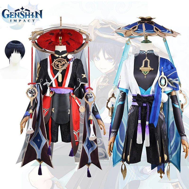 Anime Game Genshin Impact Scaramouche Cosplay Carnival Halloween Party Hat Shoes Wig Set Wanderer Co
