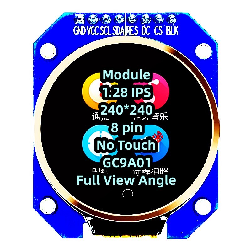 Round Blue Module Full View Angle 1.28 Inch IPS IC GC9A01 SPI Serial Port 240*240