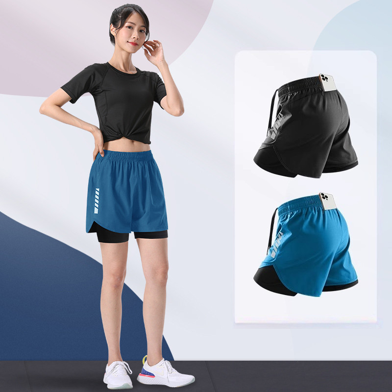 M-5xl Unisex 2-in-1 Dir-Fit กางเกงขาสั้นวิ่งกางเกงขาสั้นขี่จักรยาน/ว่ายน้ํากางเกงกีฬาตาข่ายกางเกงขาสั้นสองชั้นกางเกงสีดํา/สีเทา/สีฟ้า