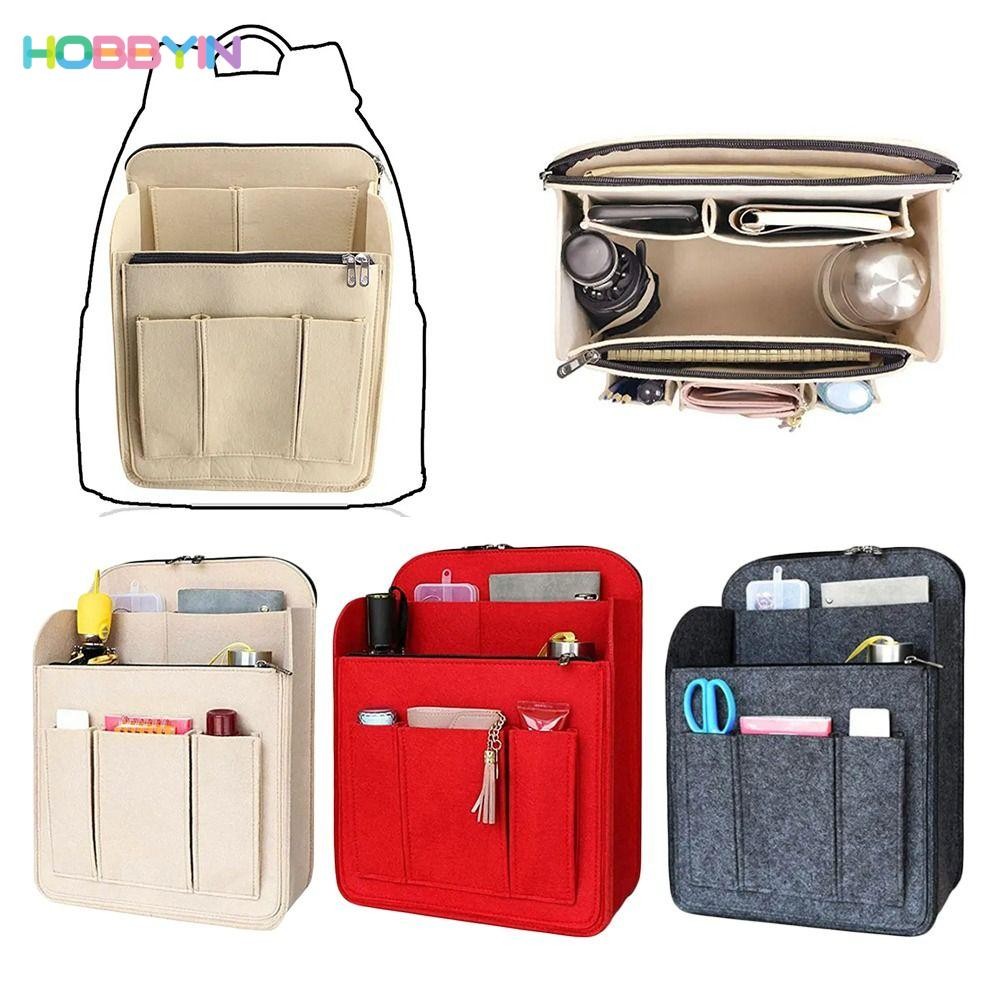 HOBBYIN Insert Bag, Felt Portable Backpack Inner Bag, Large Capacity Travel Multi-Pocket Bag Organizer for Longchamp