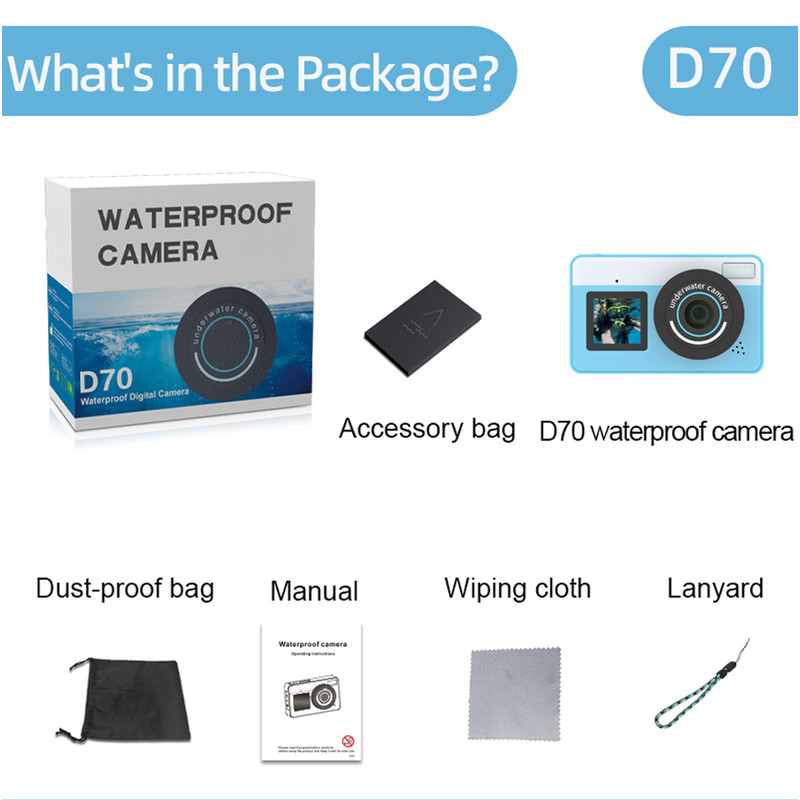 กล้องกันน้ํา HD IP68 กันน้ําสามเมตร 18x ซูมดิจิตอลจอแสดงผลหน้าจอคู่ Selfie switch กล้อง CCD