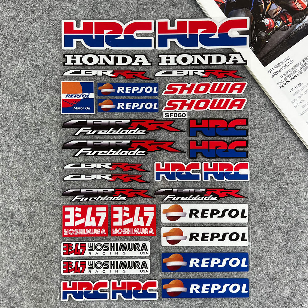 HRC สติกเกอร์สะท้อนแสงหมวกกันน็อค Decal เหมาะสําหรับรถจักรยานยนต์ Honda CBR Body กันน้ํา Badge Showa