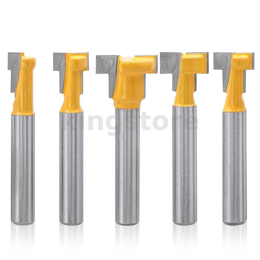 T-slot Router Bit ชุด 1/4 นิ้ว Shank Keyhole Router Bits สําหรับงานไม้ T-Track Grooving 5 ชิ้นชุดสํา