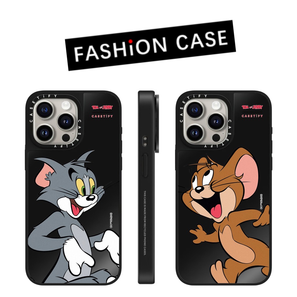 Casetitom และ JerryBlack กระจกเคสโทรศัพท์สําหรับ iPhone 16ProMax 16Pro 15ProMax 15 14 13 12 11 ด้านข้างพิมพ์เคสแข็งกันกระแทก