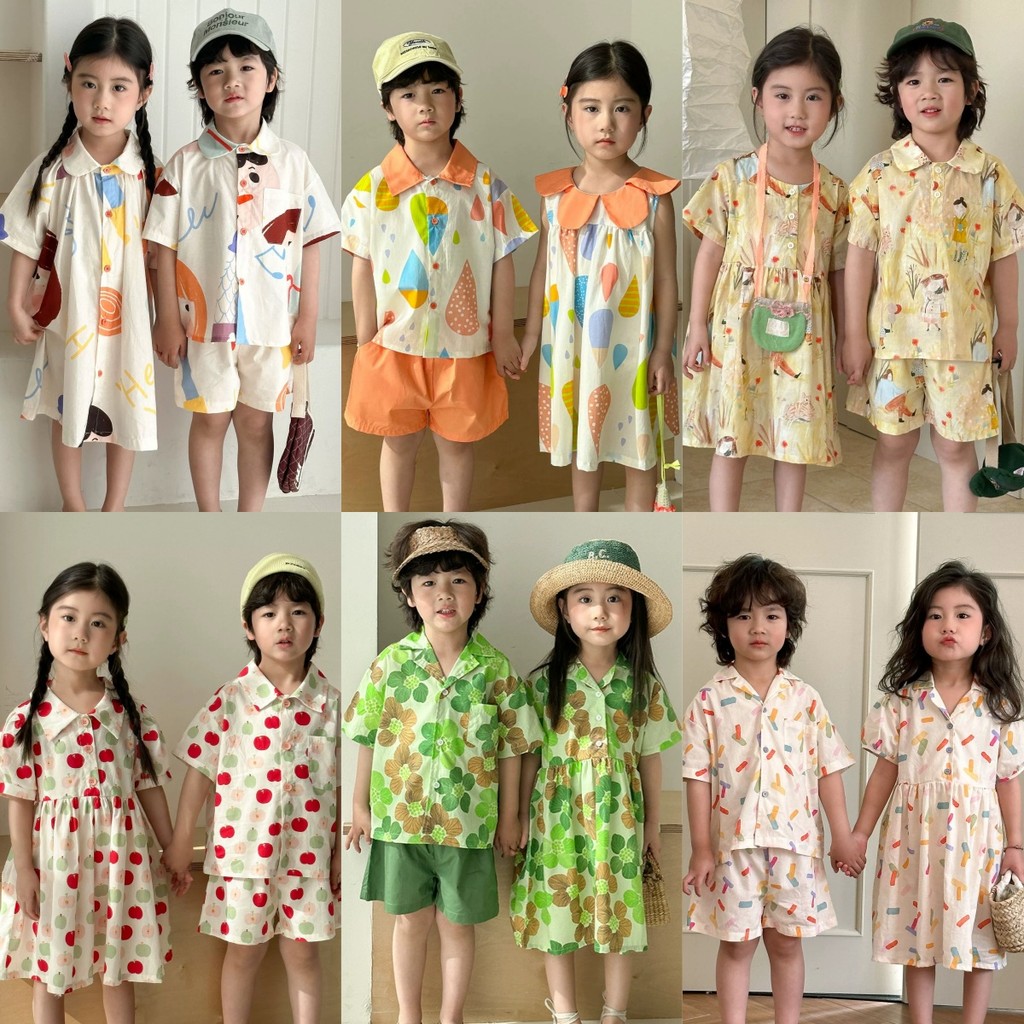 เด็กเสื้อผ้าบราเดอร์น้องสาวเสื้อผ้า โดปามีน พี่น้องสาวเสื้อผ้าเด็กชุดฤดูร้อนเด็กเสื้อดอกไม้วันหยุดชุดสาวสไตล์ใหม่
