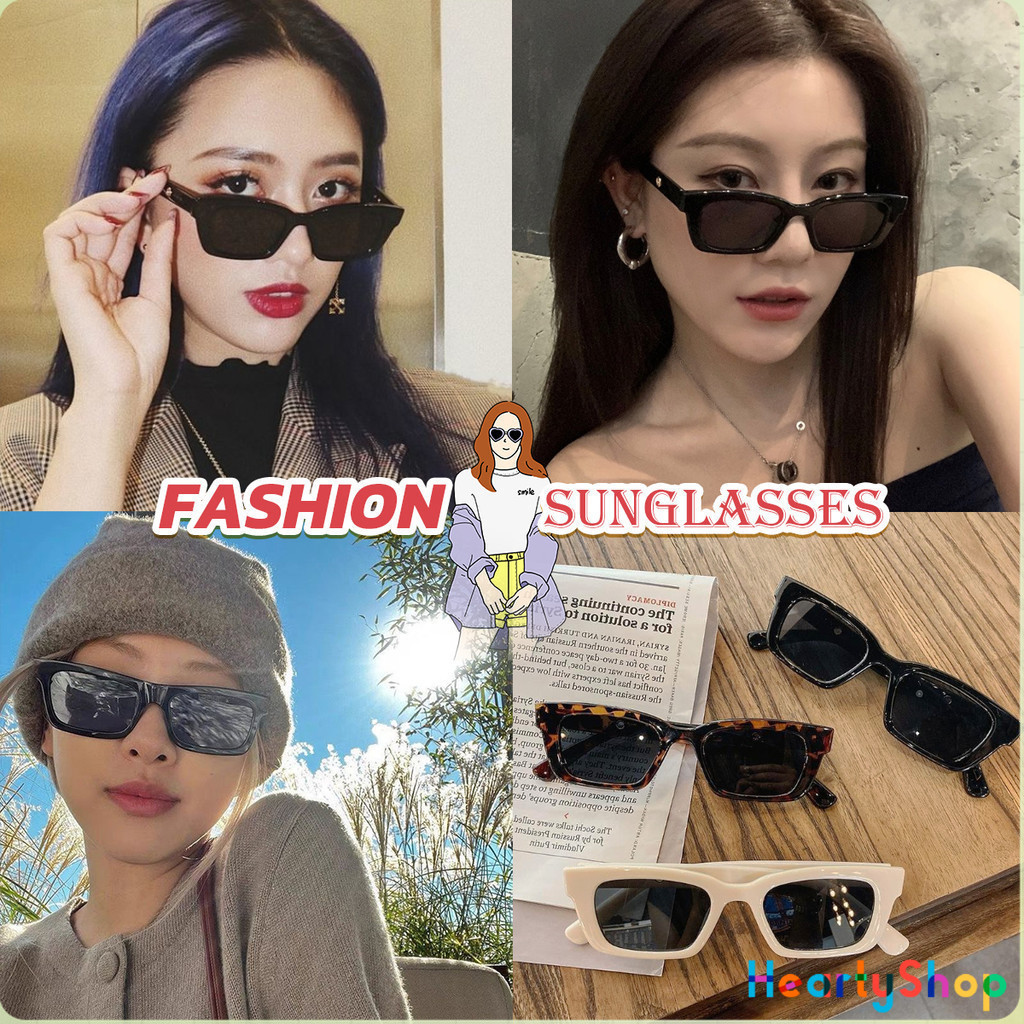 HeartyShop แว่นตากันแดด เลนส์ทรงสี่เหลี่ยม unisex สำหรับสตรี Sunglasses