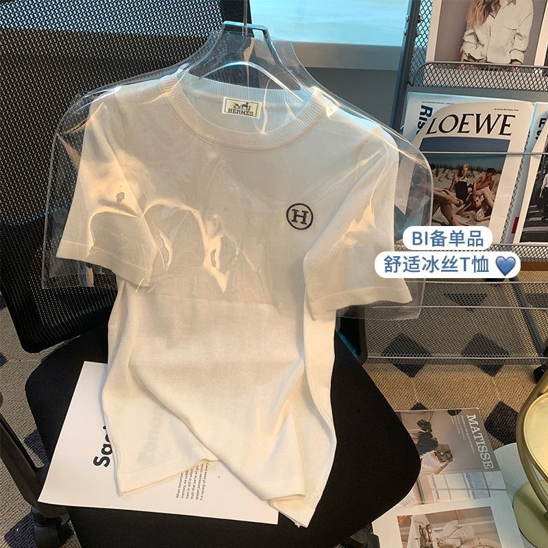 เสื้อยืดกันหนาว แขนสั้น ผ้าเรยอน ปักลาย ทรงหลวม