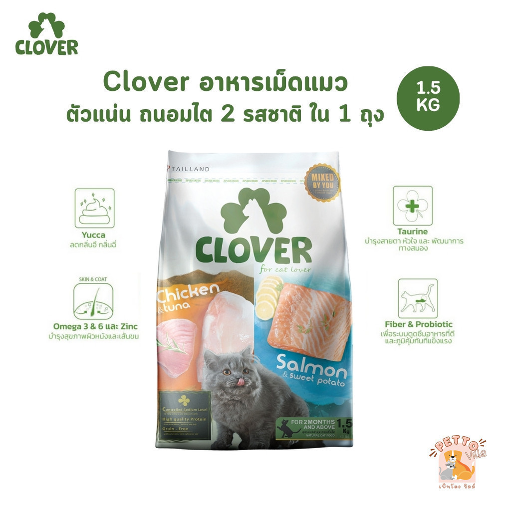 Clover อาหารแมว อาหารเม็ดแมว เกรด Holistic Grain-Free ตัวแน่น ถนอมไต โซเดียมต่ำ ขนาด 1.5 kg