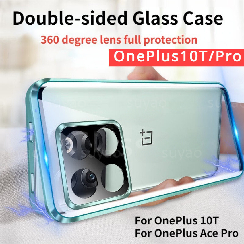 เคสโทรศัพท์มือถือแบบแก้ว ฝาพับแม่เหล็ก สองด้าน ป้องกันกล้อง 360 องศา สําหรับ OnePlus 10 Pro 10T Ace 10Pro OnePlus10T° ฝาครอบโลหะ แบบแม่เหล็กแข็ง ดูดซับอุณหภูมิ สีใส