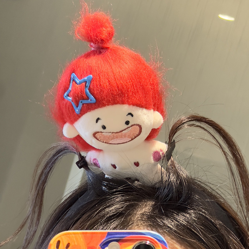 ใหม่ ตลก น่าเกลียด ตุ๊กตาการ์ตูนน่ารัก ล้างหน้า พร้อมห่วงรัดผม สามารถผูกผม หวีถักเปีย สุทธิ สีแดง กิ๊บติดผม เครื่องประดับผม