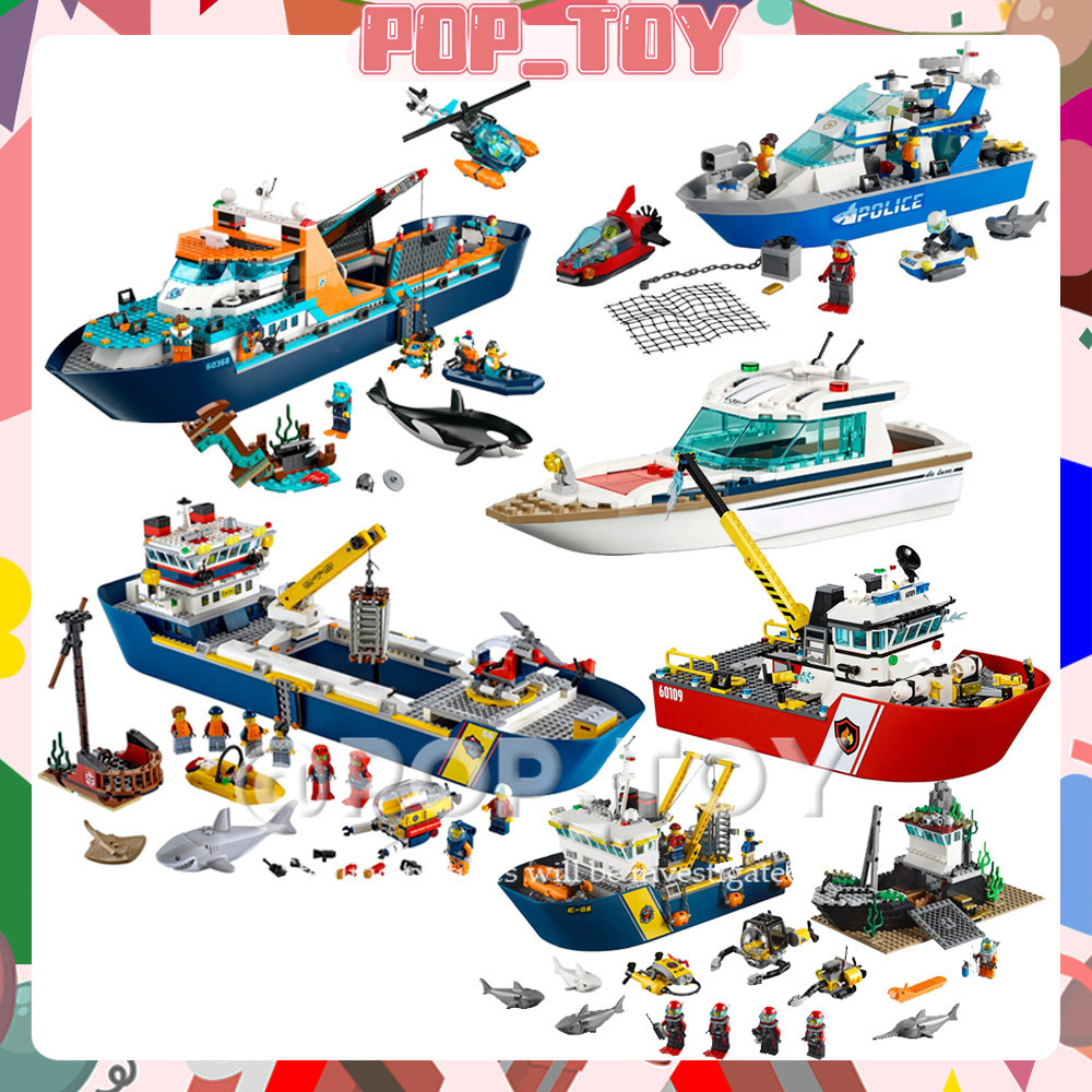 เมืองจําลองเลโก้ 【City Series】บล็อคตัวต่อเรือ MOC DIY ของเล่นเสริมการเรียนรู้เด็ก