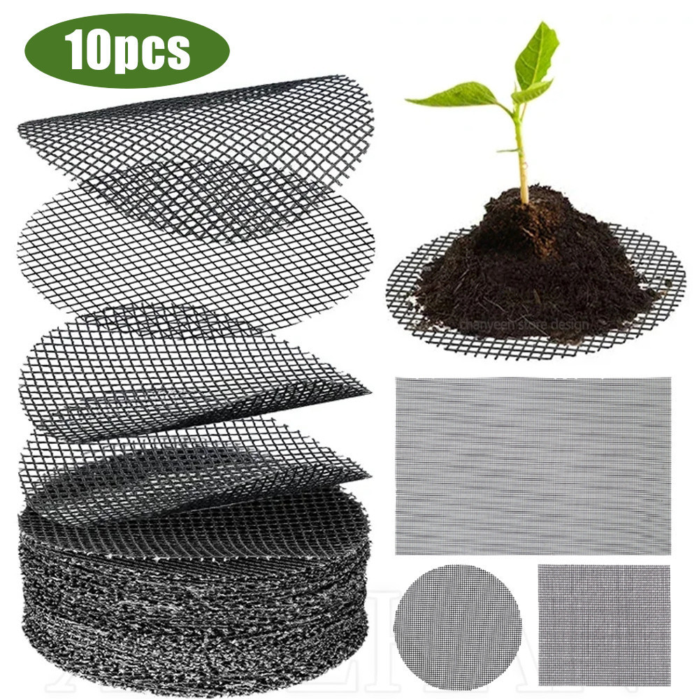 ปะเก็นตาข่ายระบายน้ํา ทรงสี่เหลี่ยม ทรงกลม ระบายอากาศ ป้องกันการสูญหาย สําหรับปะเก็นกระถางต้นไม้ บอนไซ 10 ชิ้น