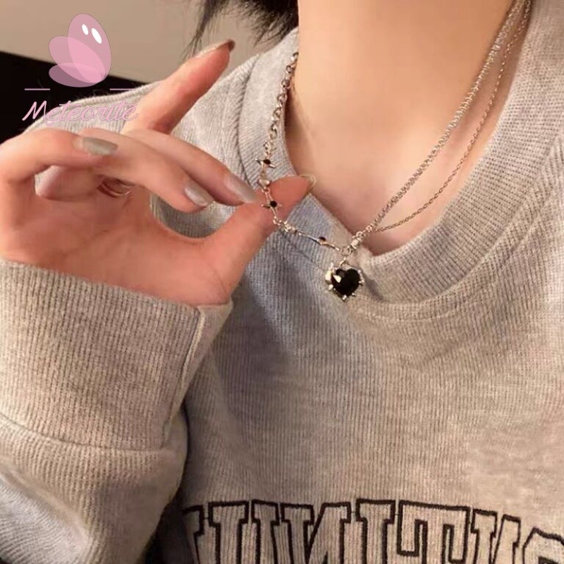 เกาหลี สีชมพู คริสตัล จี้หัวใจ สร้อยคอ สําหรับผู้หญิง เด็กผู้หญิง น่ารัก รัก เรียบง่าย สร้อยคอแฟชั่น เครื่องประดับ ของขวัญ