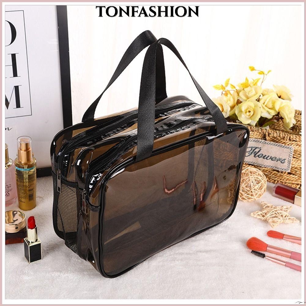 Tonfashion กระเป๋าเครื่องสําอาง PVC ใส ความจุขนาดใหญ่ กันน้ํา แยกแห้ง และเปียก