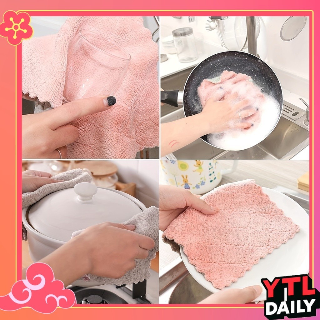 ผ้าเช็ดครัว ผ้าเช็ดโต๊ะไมโครไฟเบอร์ เนื้อผ้านุ่ม ซึมซับน้ำได้ดี ไม่เป็นขุย คละสี