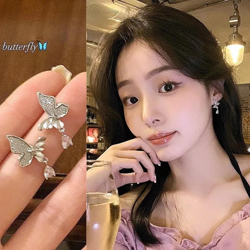 Cey498b ต่างหูแบบหนีบ รูปผีเสื้อ ประดับโบว์ สวยหรู ไม่ต้องเจาะรู