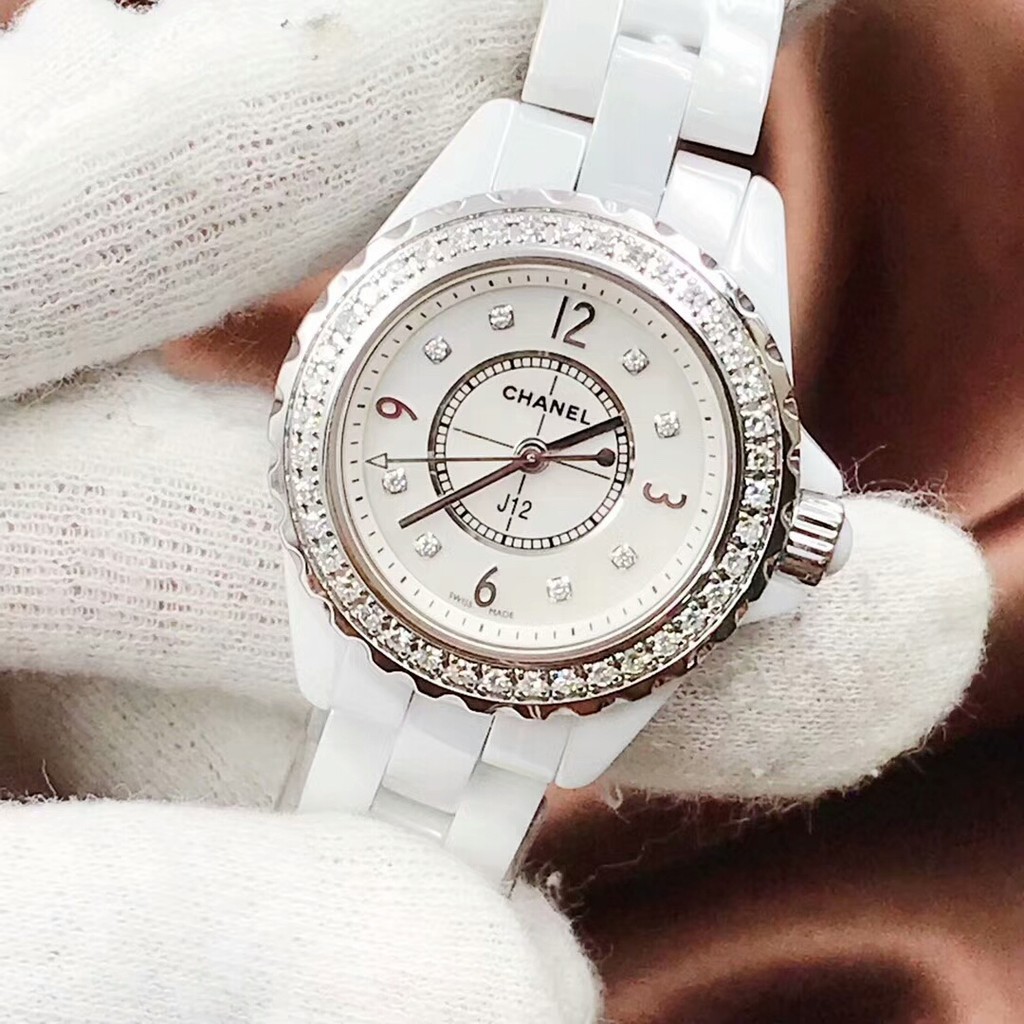 Chanel/j12 Series นาฬิกาข้อมือควอตซ์ สายเซรามิค สีขาว สําหรับผู้หญิง