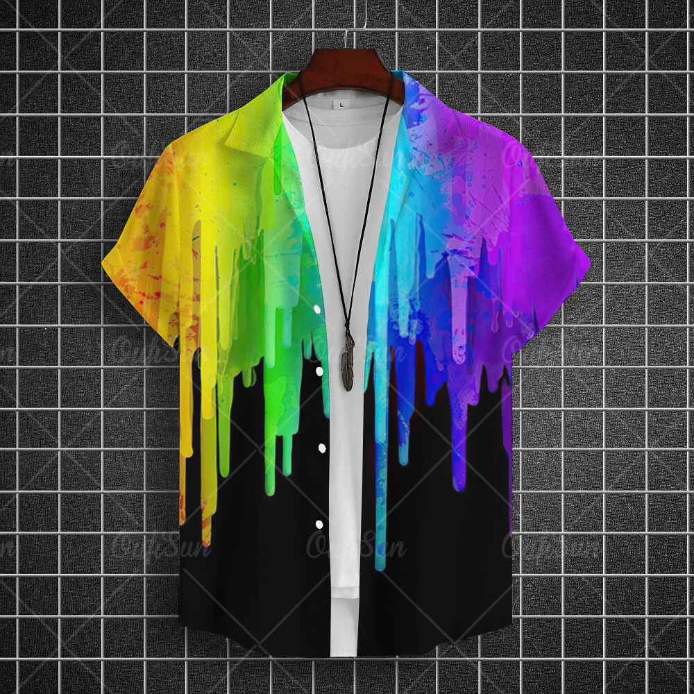 เสื้อเชิ้ตแขนสั้น พิมพ์ลาย Songkran Festival สีรุ้ง สําหรับผู้ชาย และผู้หญิง 2024