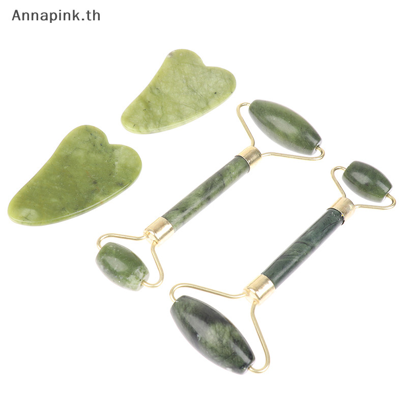 Annapink.th ลูกกลิ้งนวด + กระดานกัวซา SPA Scraper Stone ชุดนวดหน้า EN