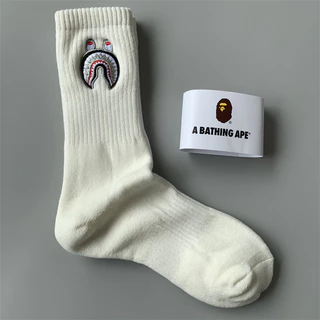 Bape ถุงเท้ากีฬา ปักลาย สีพื้น สําหรับผู้ชาย ผู้หญิง
