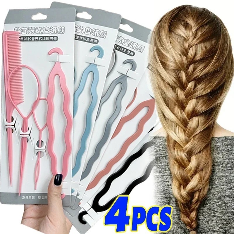 4 ชิ้น / เซต เครื่องทําขนมปังวิเศษ หลายสไตล์ ผู้หญิง เครื่องประดับผมถักเปีย กิ๊บบิด กิ๊บติดผม สาว มองไม่เห็น เครื่องมือจัดแต่งทรงผม อัพโด้
