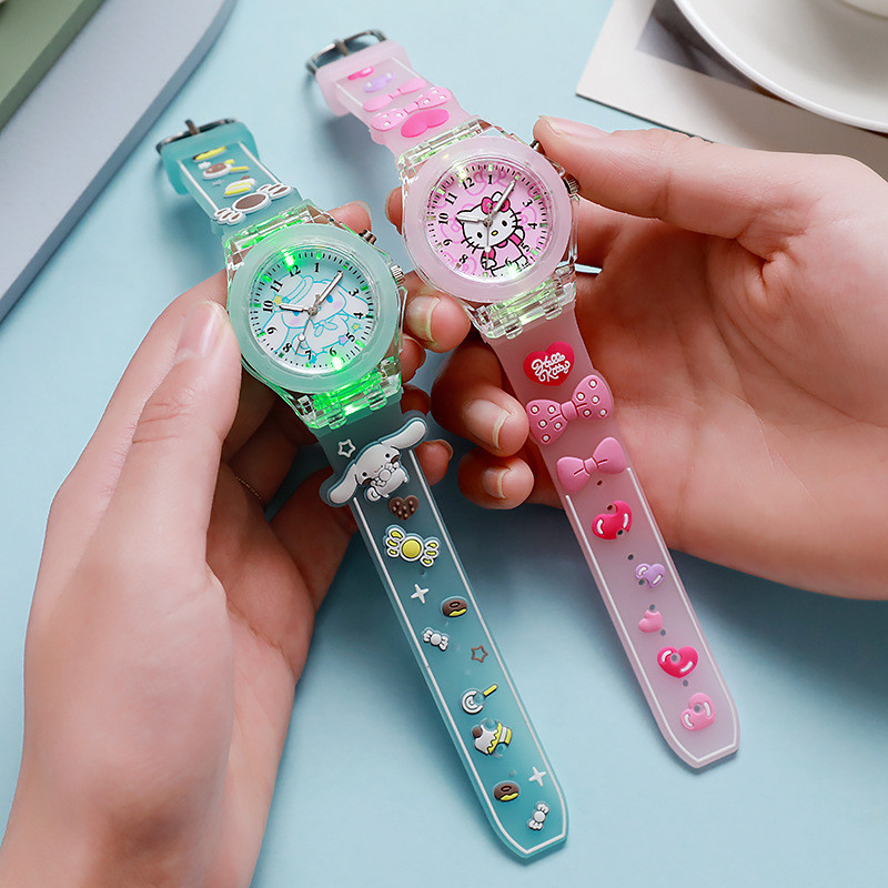 SANRIO นาฬิกาข้อมือควอตซ์ ลายการ์ตูน Kuromi Melody Cinnamoroll น่ารัก พร้อมกล่องสี สําหรับเด็กผู้หญิง