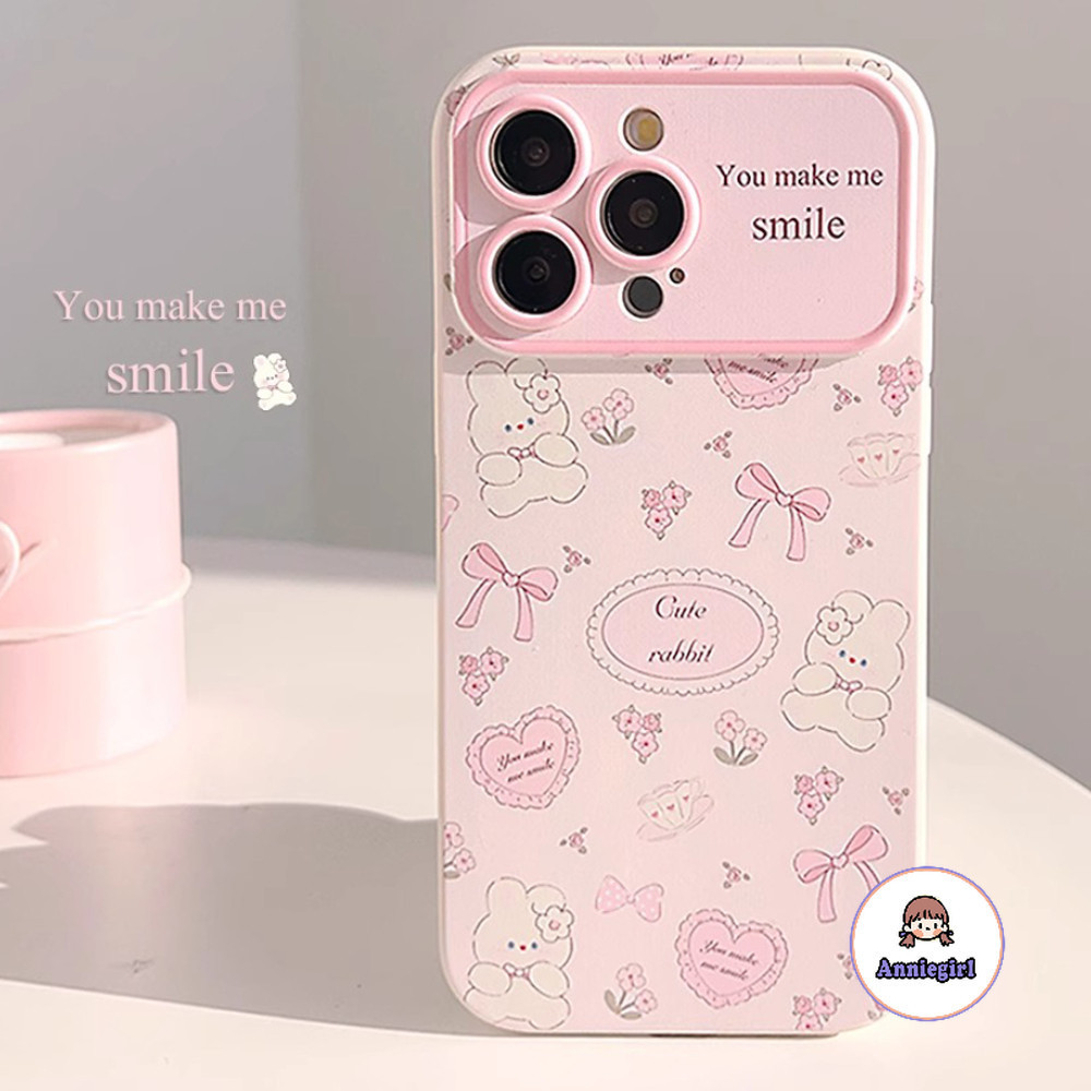 เคสโทรศัพท์มือถือ ซิลิโคนนิ่ม ป้องกันเลนส์ ปิดด้านหลัง ลายกระต่าย สีชมพู สไตล์เกาหลี สําหรับ Iphone 11 15 14 Pro MAX 12 13 Promax XS MAX XR 7 8Plus 7G 8G SE