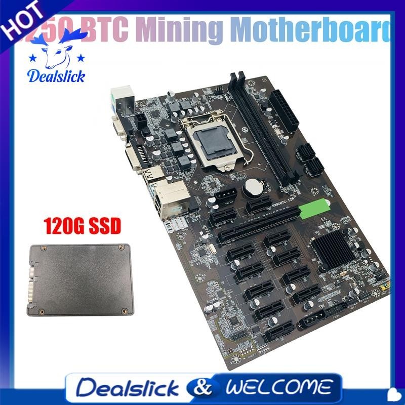 【Dealslick】B250 Btc เมนบอร์ดขุดเหมือง พร้อมช่องใส่การ์ดจอ 120G SSD LGA 1151 12X DDR4 USB3.0 SATA3.0 พลังงานต่ํา สําหรับ BTC Miner