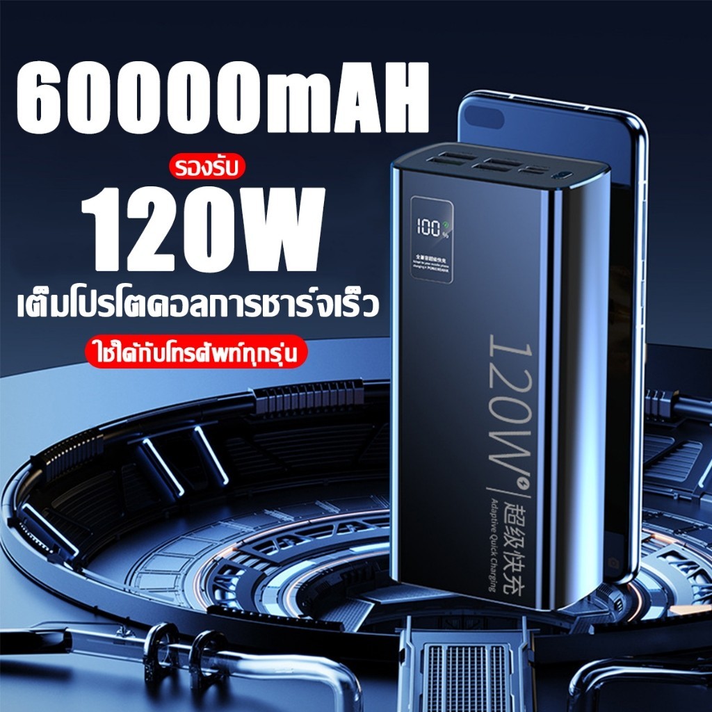 Z&M พาวเวอร์แบงค์ 60000mAh ของแท้ 120Wชาร์จเร็ว ใช้กับโทรศัพท์ทุกรุ่น เพาเวอร์แบงค์ powerbank 100000