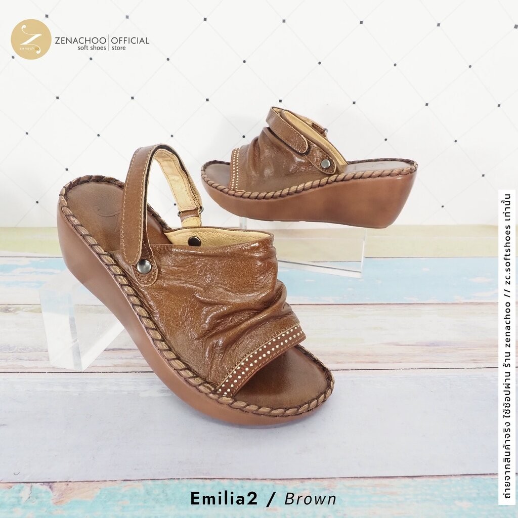 ทรงปกติ สินค้าลดราคา ไม่รับเปลี่ยน-คืน Zenachoo รุ่น Emilia2 สูง 2.5 นิ้ว ปรับสายได้ รองเท้าสุขภาพ หนังแท้ 100% นิ่มส...