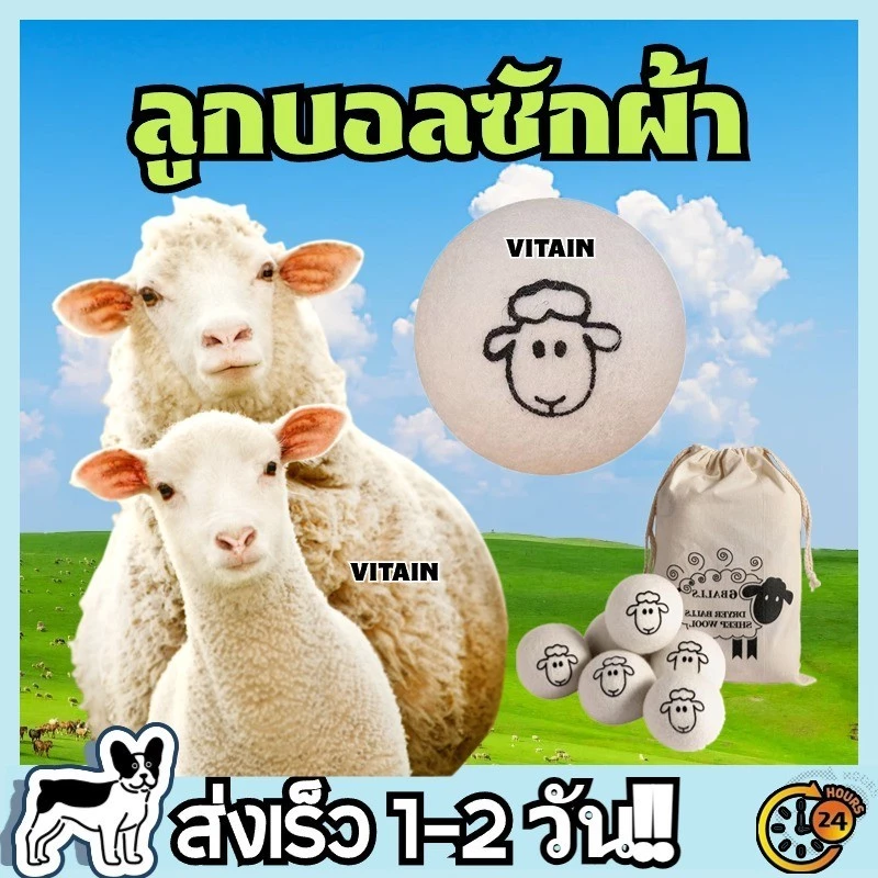 ลูกบอลซักผ้าเหล่านี้ทำจากขนแกะแท้ 100% แต่ละแพ็คบรรจุ 6 ลูก ช่วยลดรอยยับบนเสื้อผ้าขณะอบแห้ง
