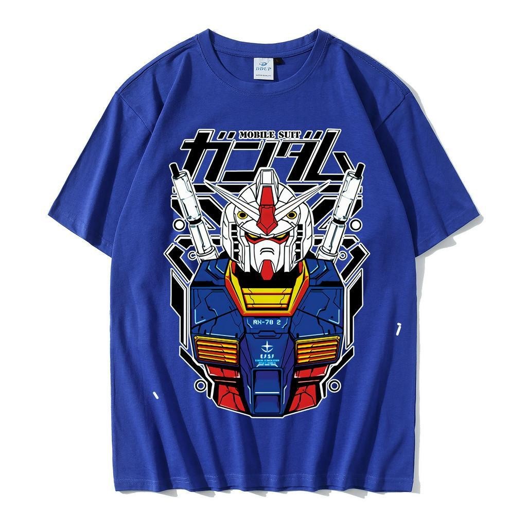 ❤ แนวโน้มแฟชั่น [มีสินค้า]เสื้อยืดคอตตอน พิมพ์ลายการ์ตูนน่ารัก Gundam Warrior Flying เสื้อยืดผ้าฝ้ายหลวมขนาดใหญ่กร