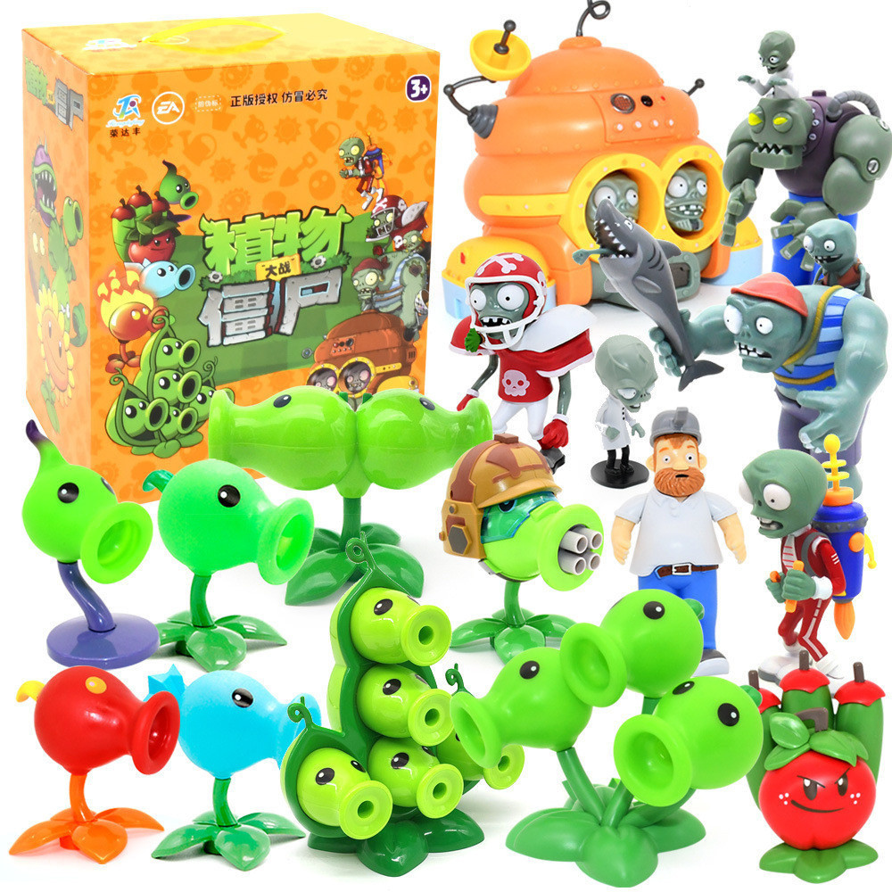 เกมต่อสู้ แบบบรรจุกล่อง Zombies PVZ ตุ๊กตาซอมบี้ ฟิกเกอร์พืชจํานวนมาก สามารถยิงไวนิล พลาสติกแข็ง ของเล่นที่ถอดออกได้ พร้อมกล่อง เกมโต้ตอบ ของขวัญสําหรับเด็ก