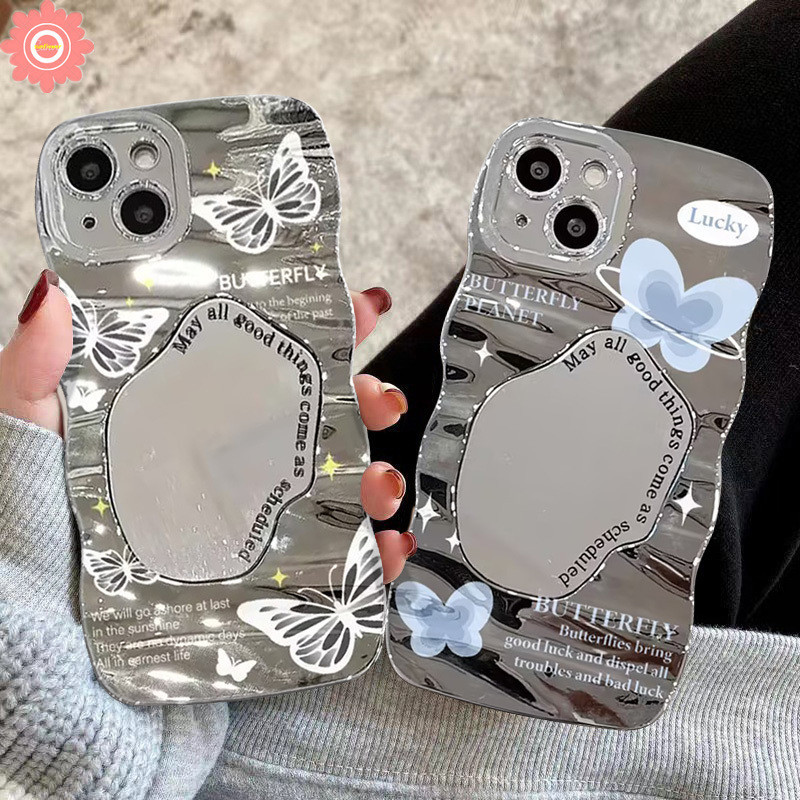 เคสกระจกแต่งหน้า ลายกราฟฟิตี้ ผีเสื้อ สีฟ้า สําหรับ 15 12 11 14 13 Pro Max 7Plus XR XS X Max 8Plus 15 7 8 6 6S Plus SE 2020