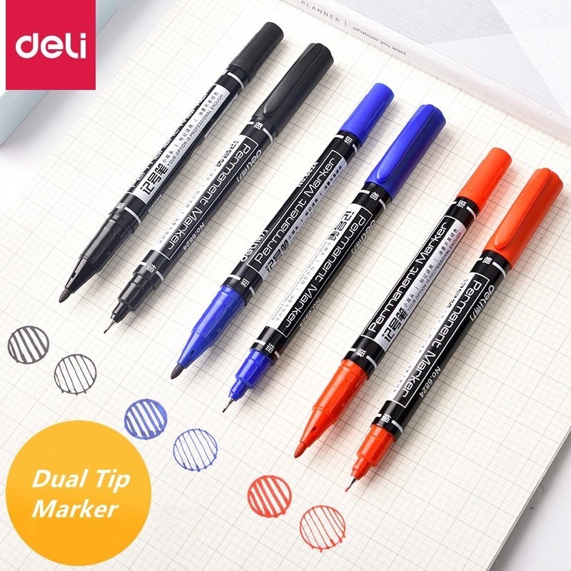 ปากกามาร ์ กเกอร ์ ถาวร 2 ปลายกันน ้ ํา 0.5 มม./1.0 มม.สีดําสีฟ ้ าสีแดงปากกามาร ์ กเกอร ์ หัวคู ่