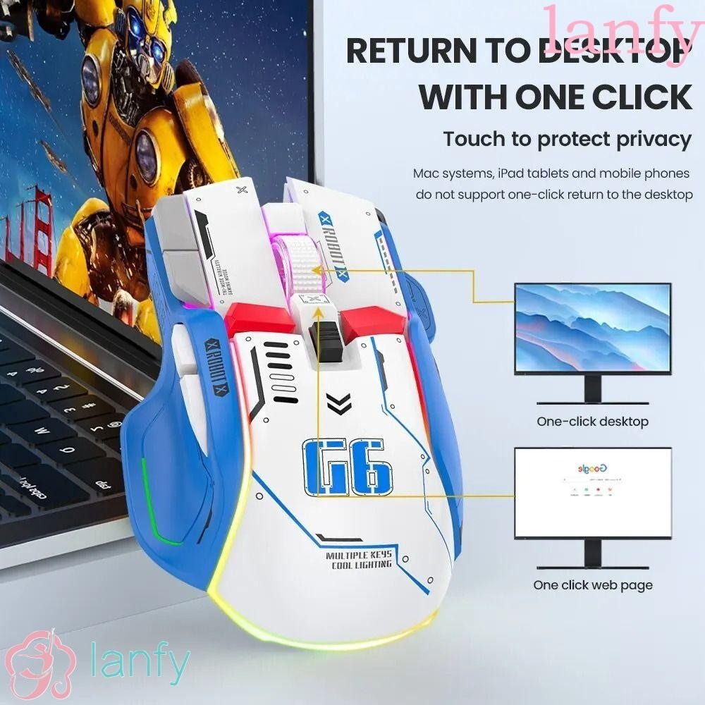 Lanfy G6 เมาส์เกมมิ่งไร้สาย ABS 3 โหมด เสียงเงียบ ชาร์จ Type-C G6 สําหรับคอมพิวเตอร์