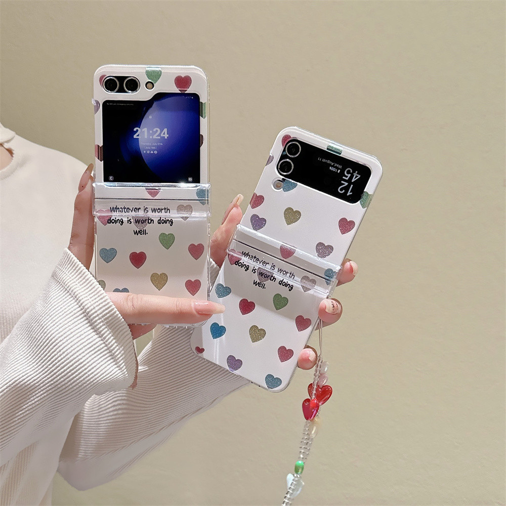 เคสโทรศัพท์มือถือ PC แข็ง ลายการ์ตูนหัวใจน่ารัก แต่งกลิตเตอร์ หรูหรา สําหรับ Samsung Galaxy Z Flip 5 4 3 Flip3 Flip4