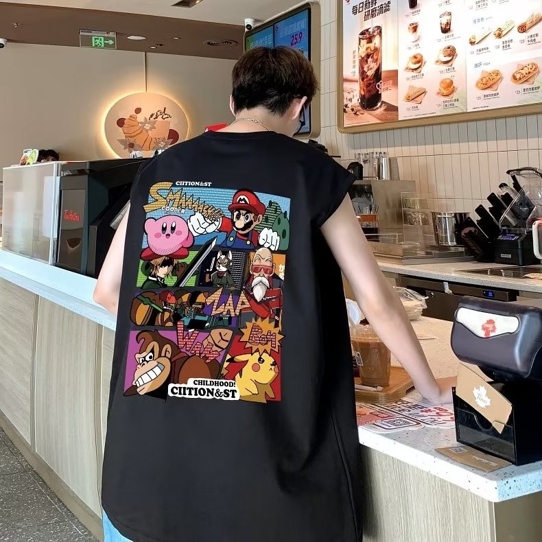 เสื้อกล้าม แขนกุด ทรงหลวม ลายการ์ตูนญี่ปุ่น แบรนด์แฟชั่นฤดูร้อน สไตล์สตรีท บาสเก็ตบอล สําหรับผู้ชาย ราคา ถูกที่สุด ดีลบีเคเค แกลเลอรีภาพที่ 6